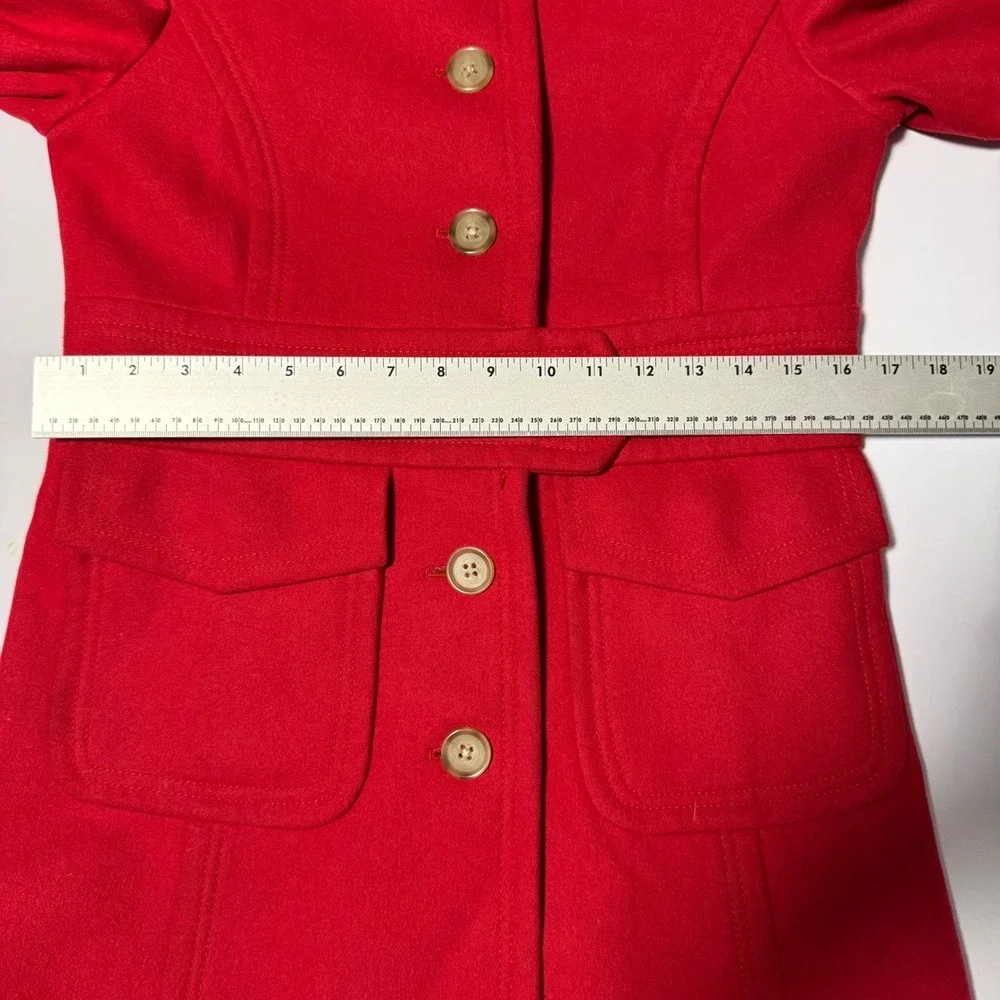 J.Crew Womens Red Wool Blend Button‎ Front Pea Coat Jacket AS-IS 6 Mid length - Picture 10 of 15